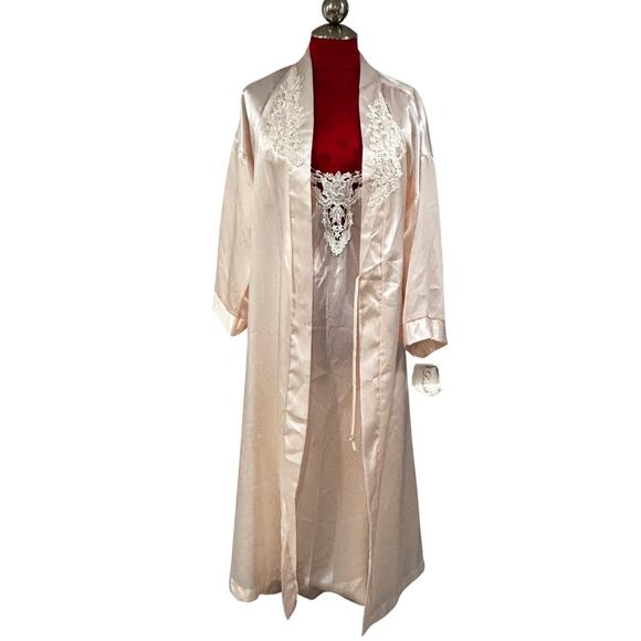 Vintage NOS Dentelle light pink silky satin peignoir set gown & robe size S - Picture 5 of 14